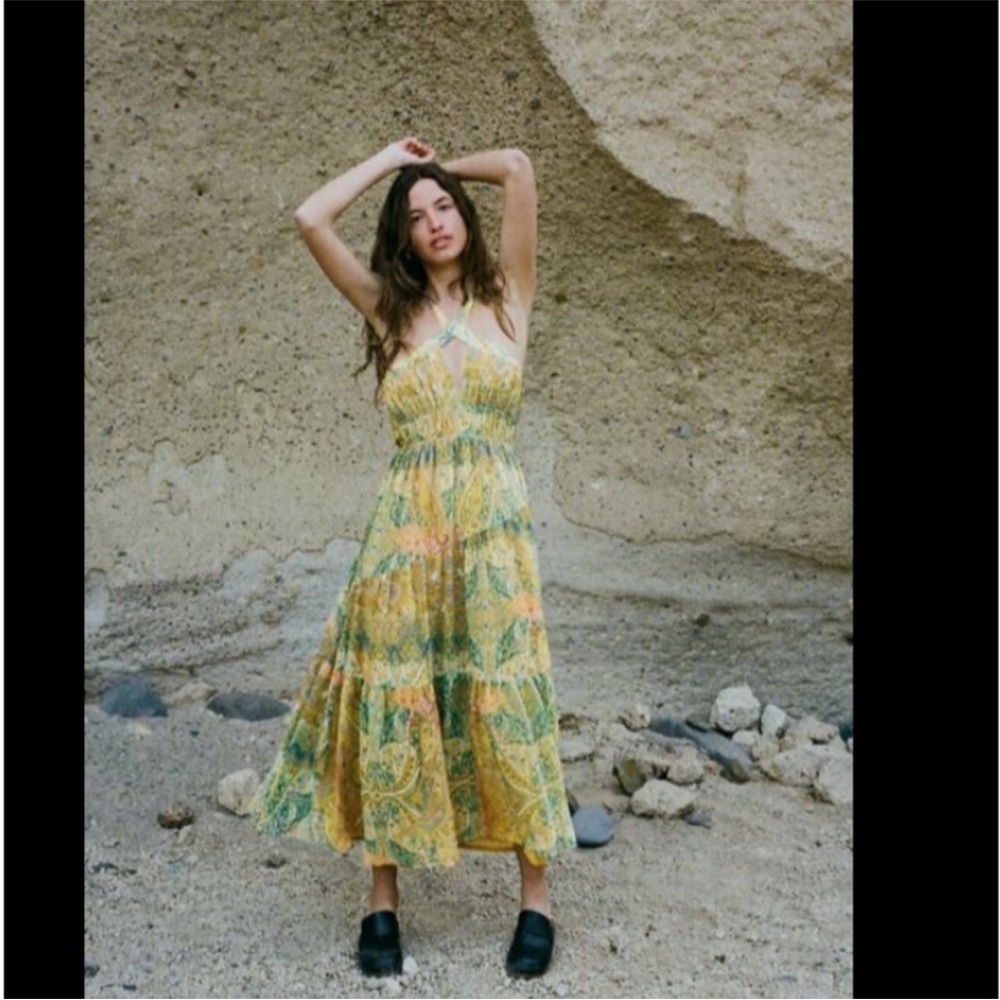 Zara Paisley Parsley Printed Halter Dress
